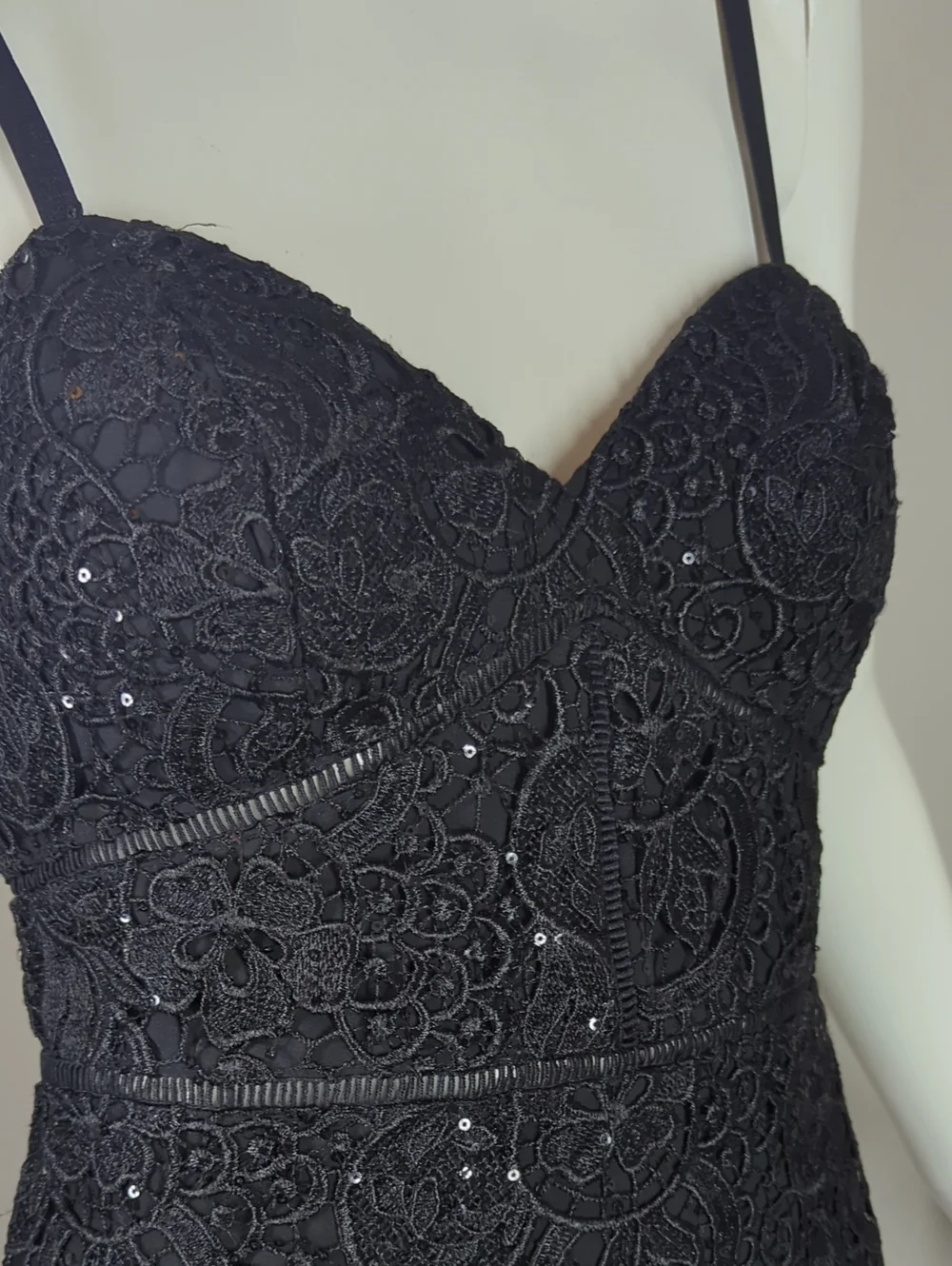 bebe Black Lace Sequin Spaghetti Strap Bodycon Dress Small - Picture 7 of 10